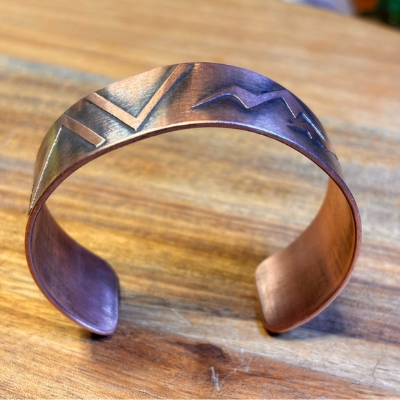 Solid Copper Cuff with Geometric Pattern - Picture 3 of 8